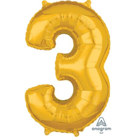 ANAGRAM 26 in. Number 3 Helium Balloon - Gold 89550